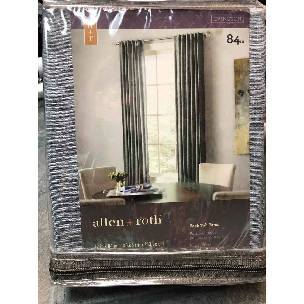 NWT Allen + Roth Dark Gray Linen Look Back Tab Panel 42X84